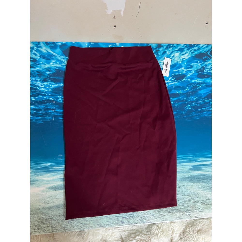 ☀️Double Take Burgundy High Waisted Bodycon Pencil Midi Skirt NWT Medium - Picture 2 of 7